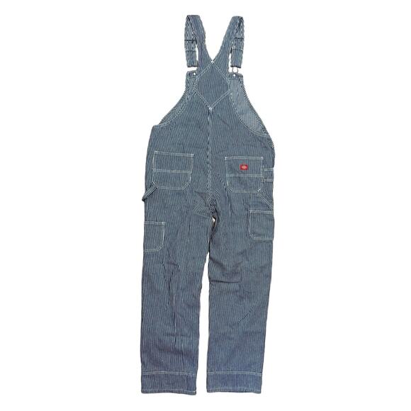 Dickies Blue Striped Denim Bib Overalls Men’s Medium 100% Cotton 31” Inseam - Picture 3 of 8